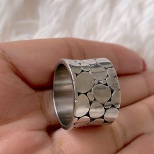 🌸Beautiful Handcrafted 925K Solid Sterling Silver Pebble Wide Band Ring 10